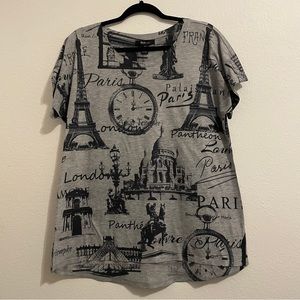 Style & Co Gray Tourist Paris Design Short Sleeve T Shirt Size M